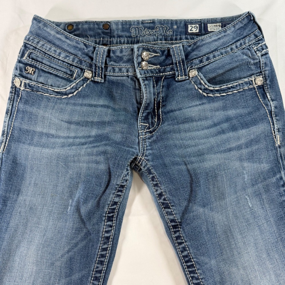 Miss Me Straight Leg Embellished Cross Jeans Blue Size 29 Inseam 34